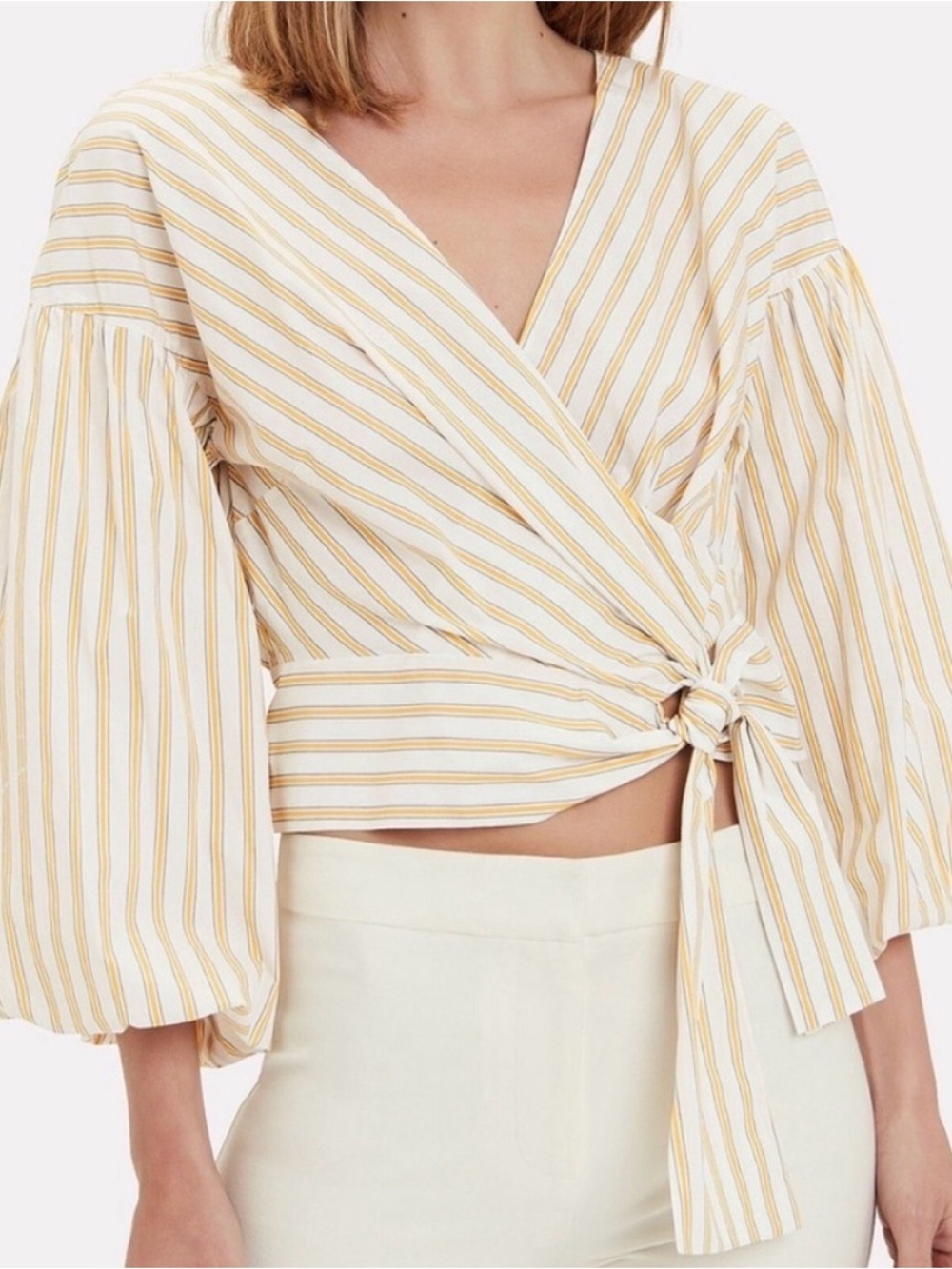 Derek Lam 10 Crosby Top 6 Striped Yellow White Marigold Poplin Blouse Women’s